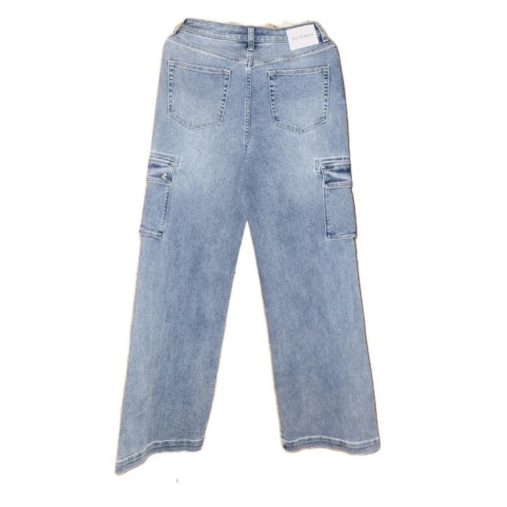 Juicy Couture Womens High Rise Cargo Wide Leg Jeans Light Wash Blue Size 9/29